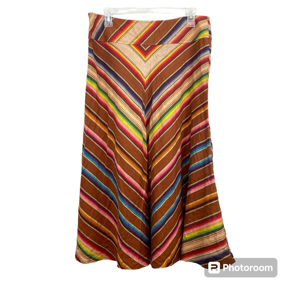 Lauren Ralph Lauren Serape 100% Linen Colorful Long Skirt